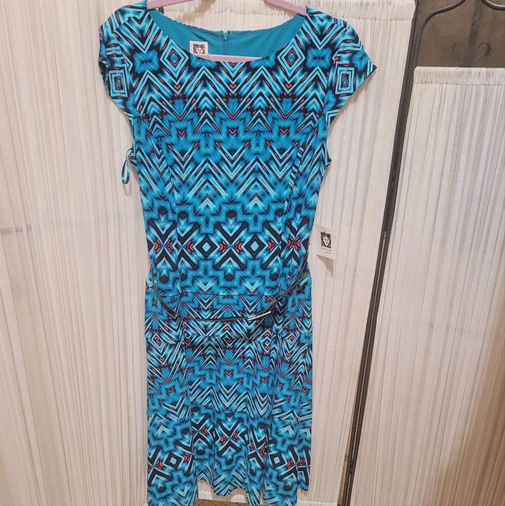 ANNE KLEIN Mykonos Blue Multi Color Dress